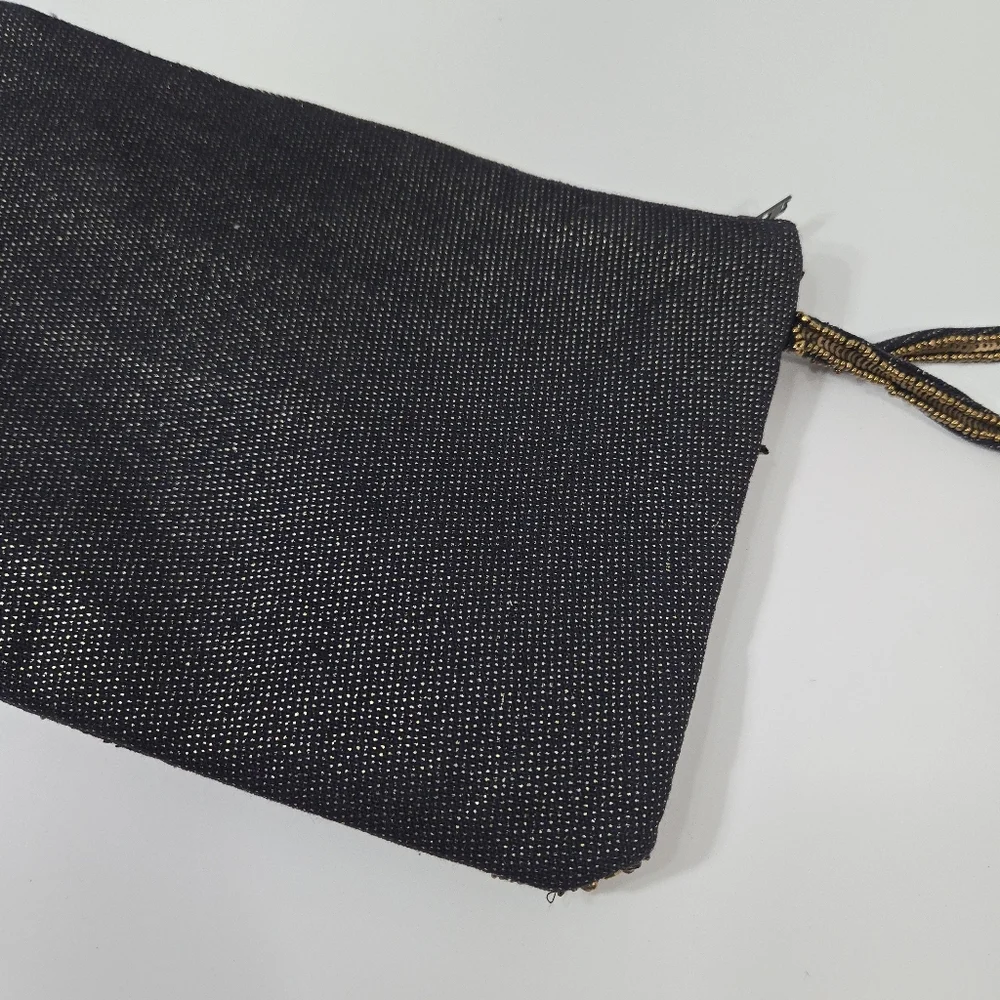 Chico's Black and Gold Beaded Wristlet Clutch